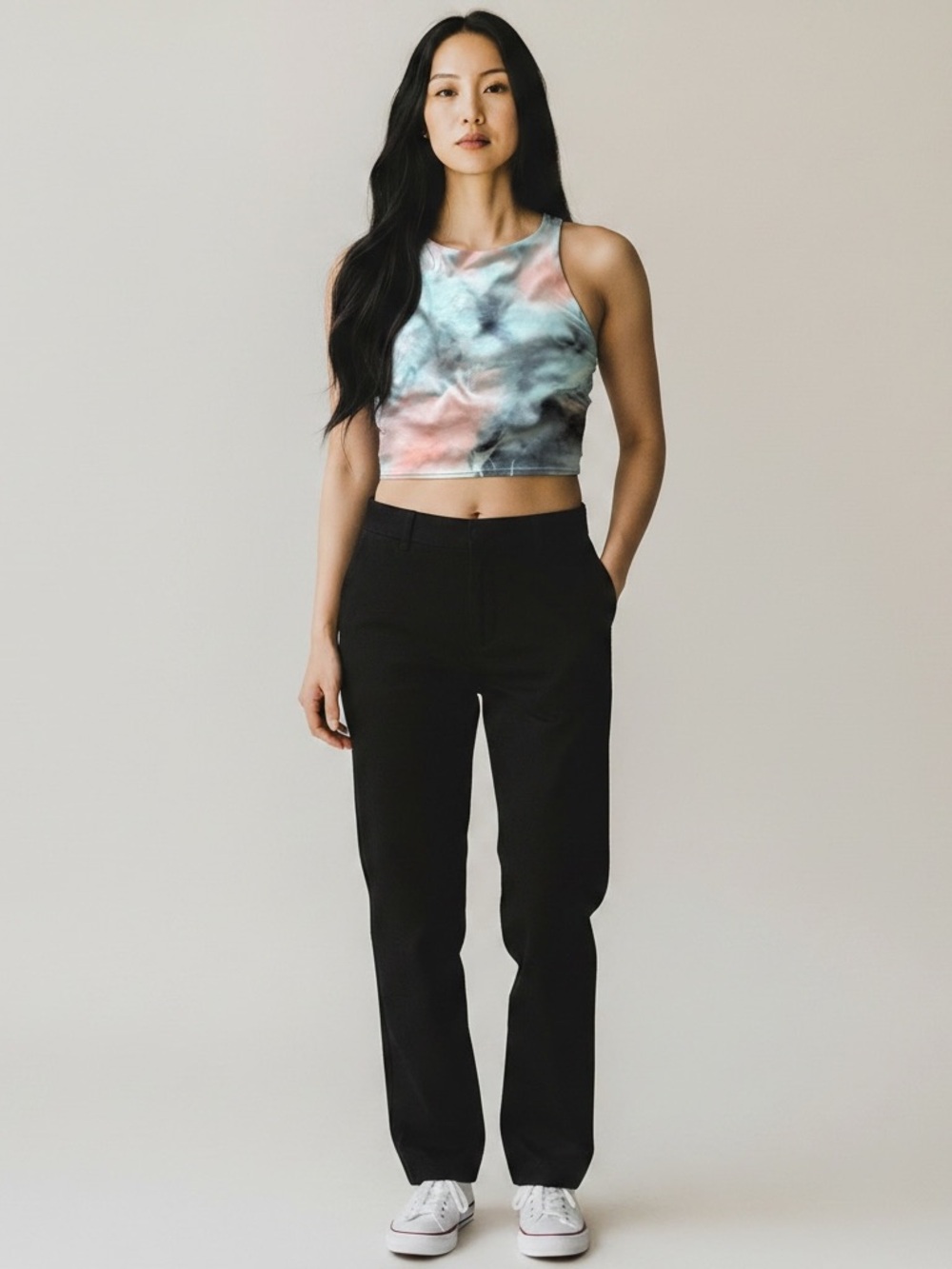 Athleta Conscious Scoop Neck Tank in Dusty Blue & Blush Tie-Dye M